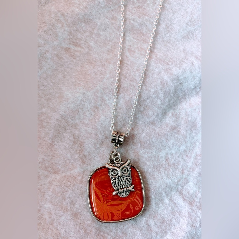 Dual sided pendant with owl charm necklace